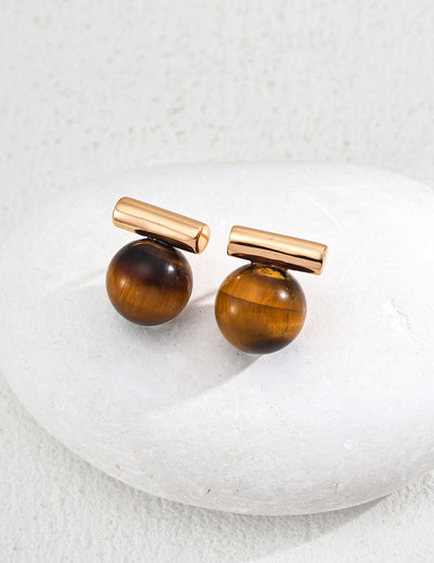 Tiger’s Eye Sphere Stud Earrings