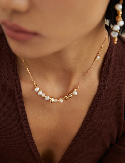 Golden Glow Pearl Chain Necklace