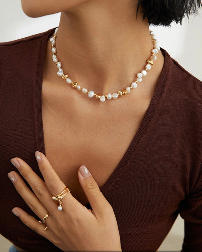 freshwater pearl and gold bead necklace