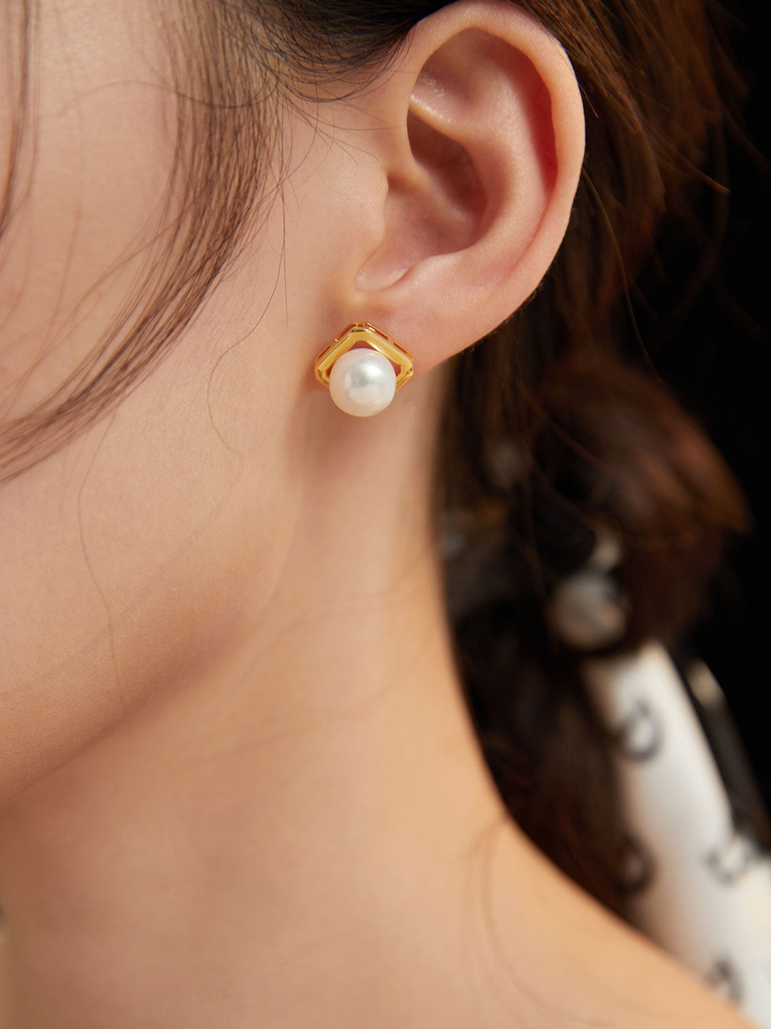 Geometric Gold Vermeil Pearl Stud Earrings