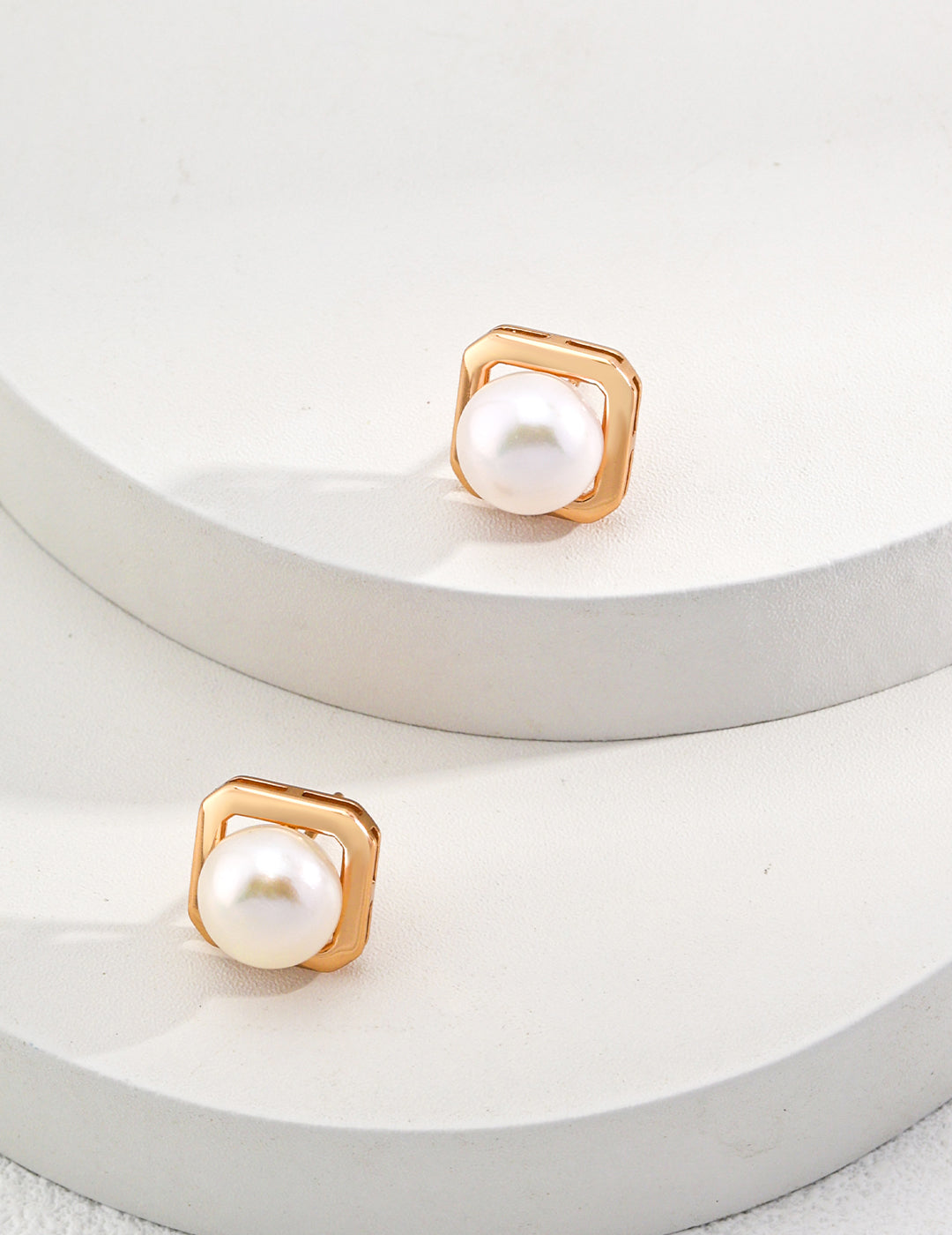 Geometric Gold Vermeil Pearl Stud Earrings