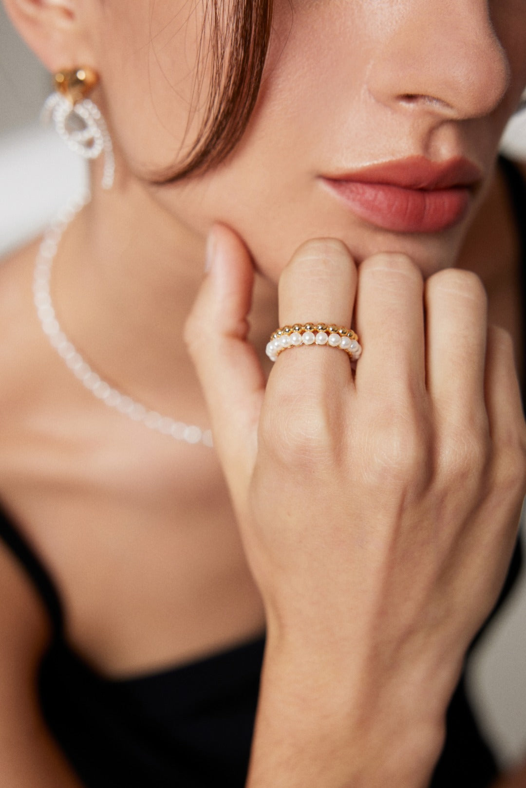 gold open-band pearl ring