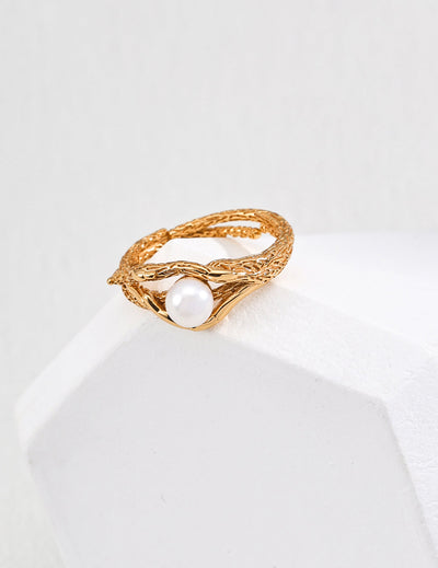 Golden Vine Pearl Ring