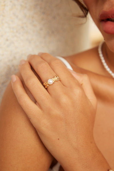 Golden Coral Pearl Ring