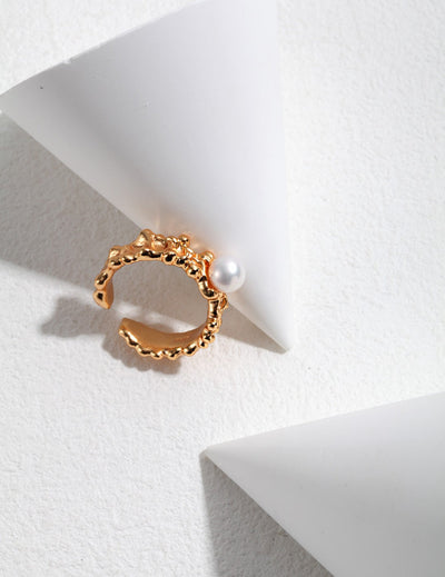 Golden Coral Pearl Ring