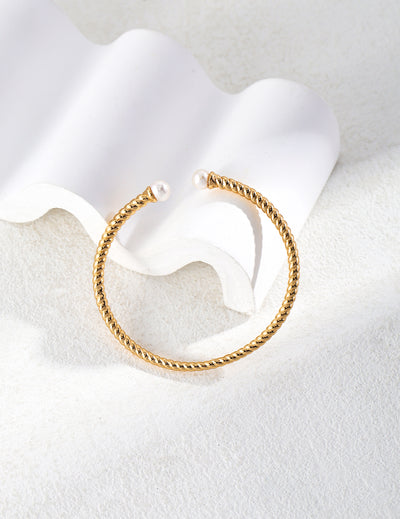 Twisted Gold Cuff with Pearl Accents