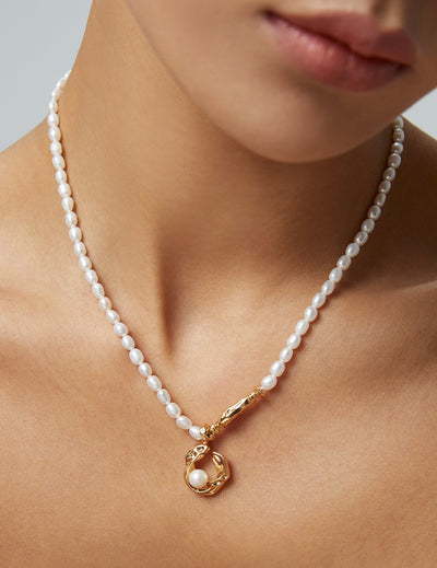 Nature-Inspired Pearl Charm Necklace