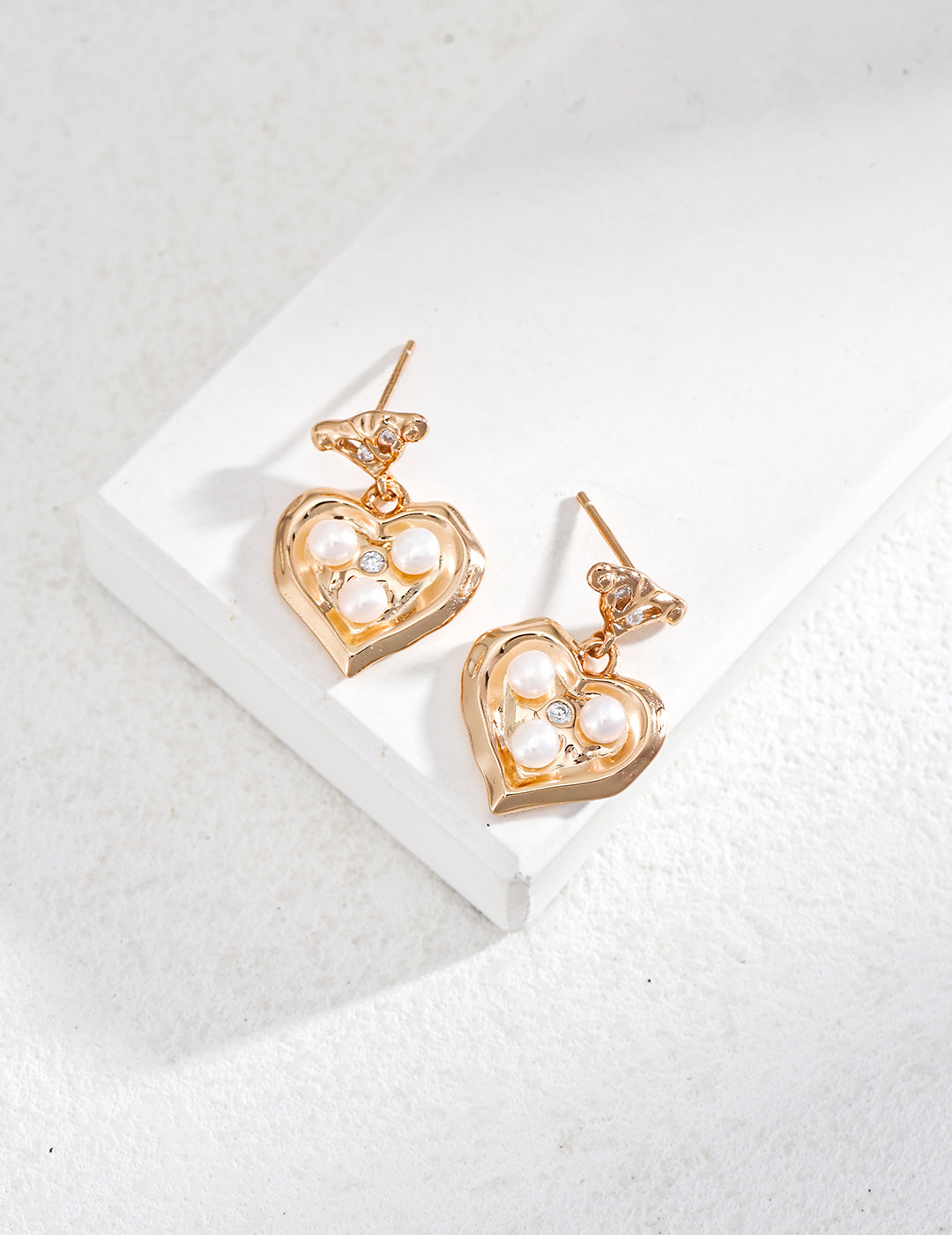 Elegant Pearl-Embellished Heart Drop Earrings