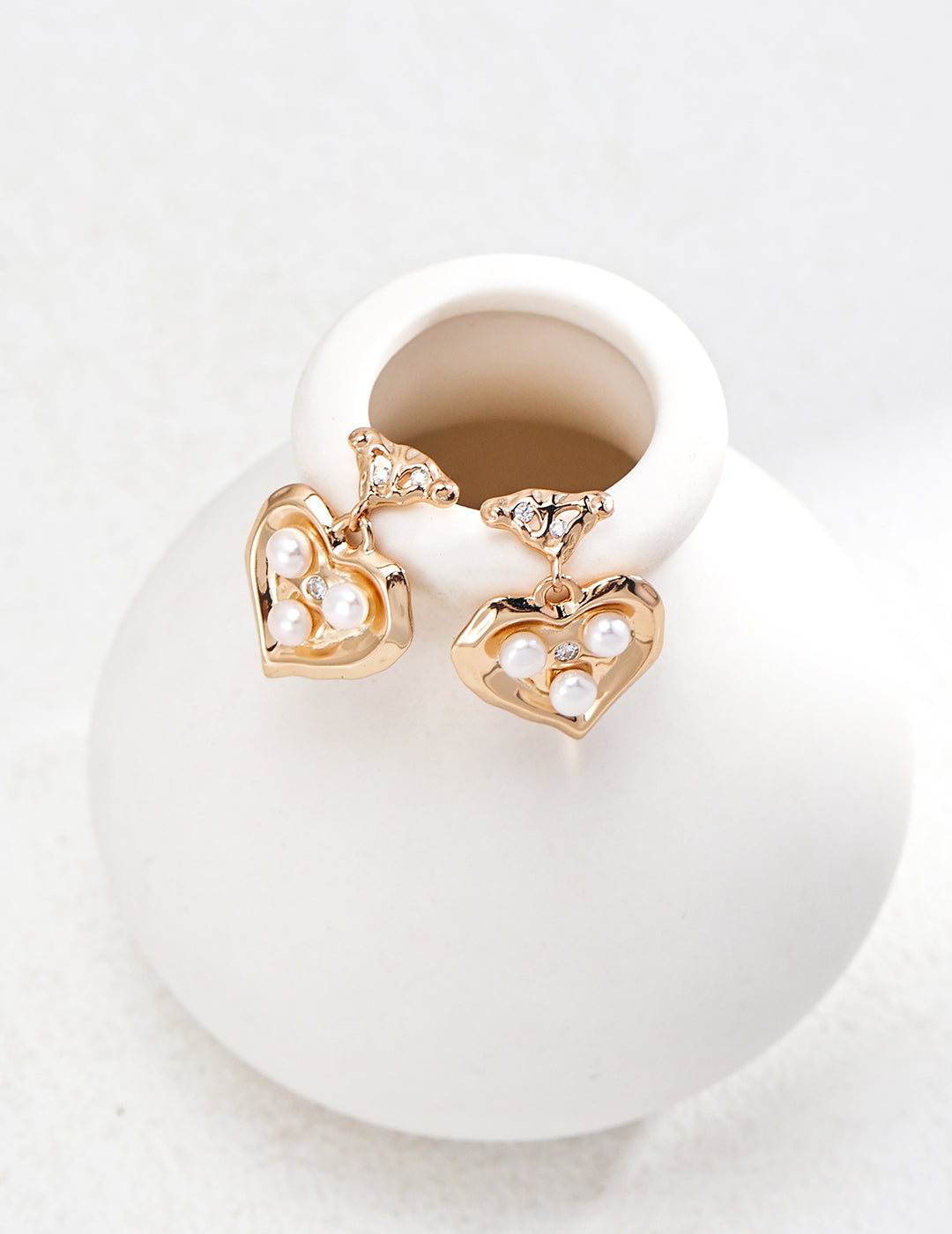 Elegant Pearl-Embellished Heart Drop Earrings