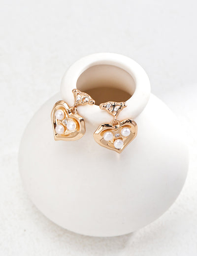 Elegant Pearl-Embellished Heart Drop Earrings