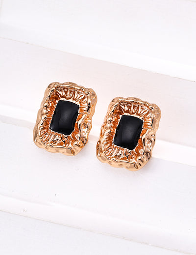 Black Enamel Textured Stud Earrings