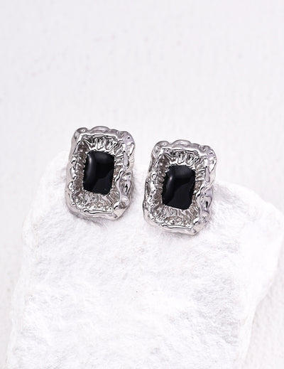 Black Enamel Textured Stud Earrings