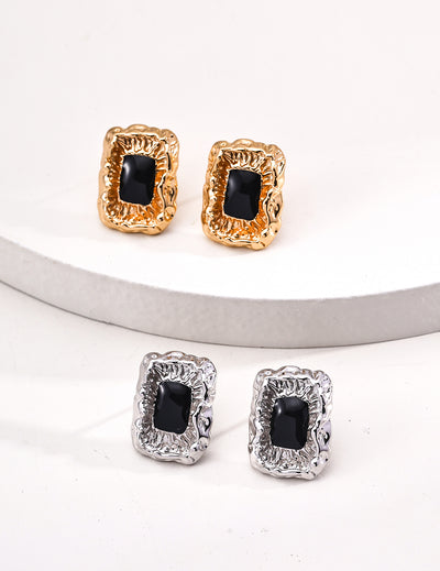 Black Enamel Textured Stud Earrings